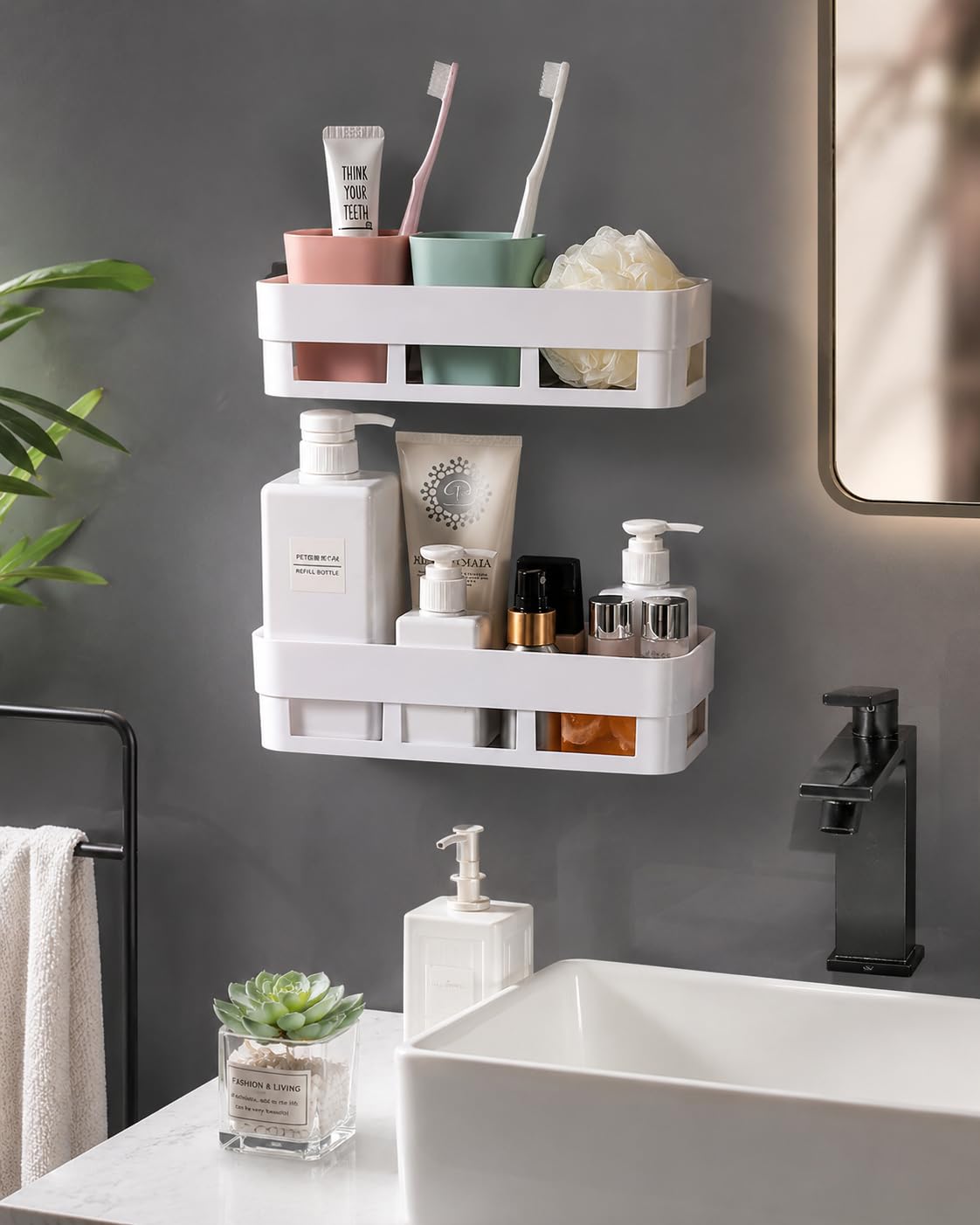 Aromix Bathroom Organiser, Self Adhesive Bathroom Shelf For Wall, Washroom Organizer, Bathroom Rack Stand Without Drilling (2 Pc
