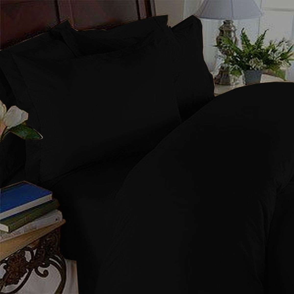 Elegant Comfort 4 Piece 1500 Thread Count Luxury Silky Soft Egyptian Quality Coziest Sheet Set, Queen, Black