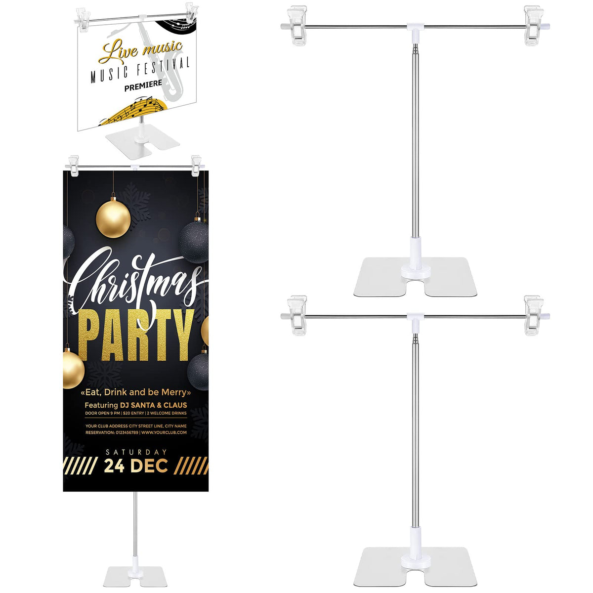 4 Pack Adjustable Metal Banner Holder Table Top Banner Display Poster Stand T Shaped Stand Desktop Business Poster Holder Advert