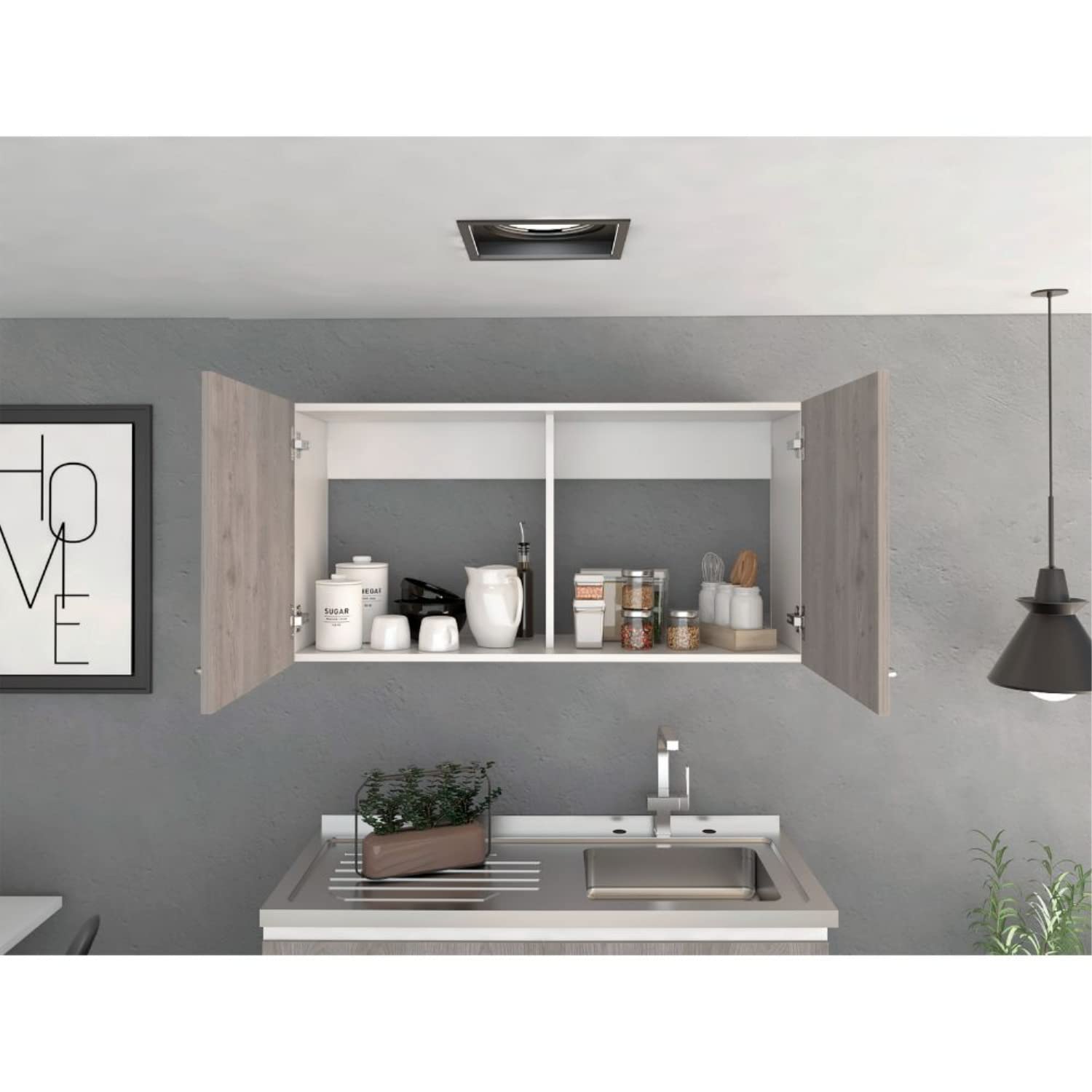 Depot E-Shop Alder Wall Cabinet, Two-Door Cabinet, Internal Shelf-Light Grey, for Kitchen