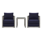 Modway Aura Outdoor Patio Wicker Rattan, Side Table And Two Armchairs, Gray Navy