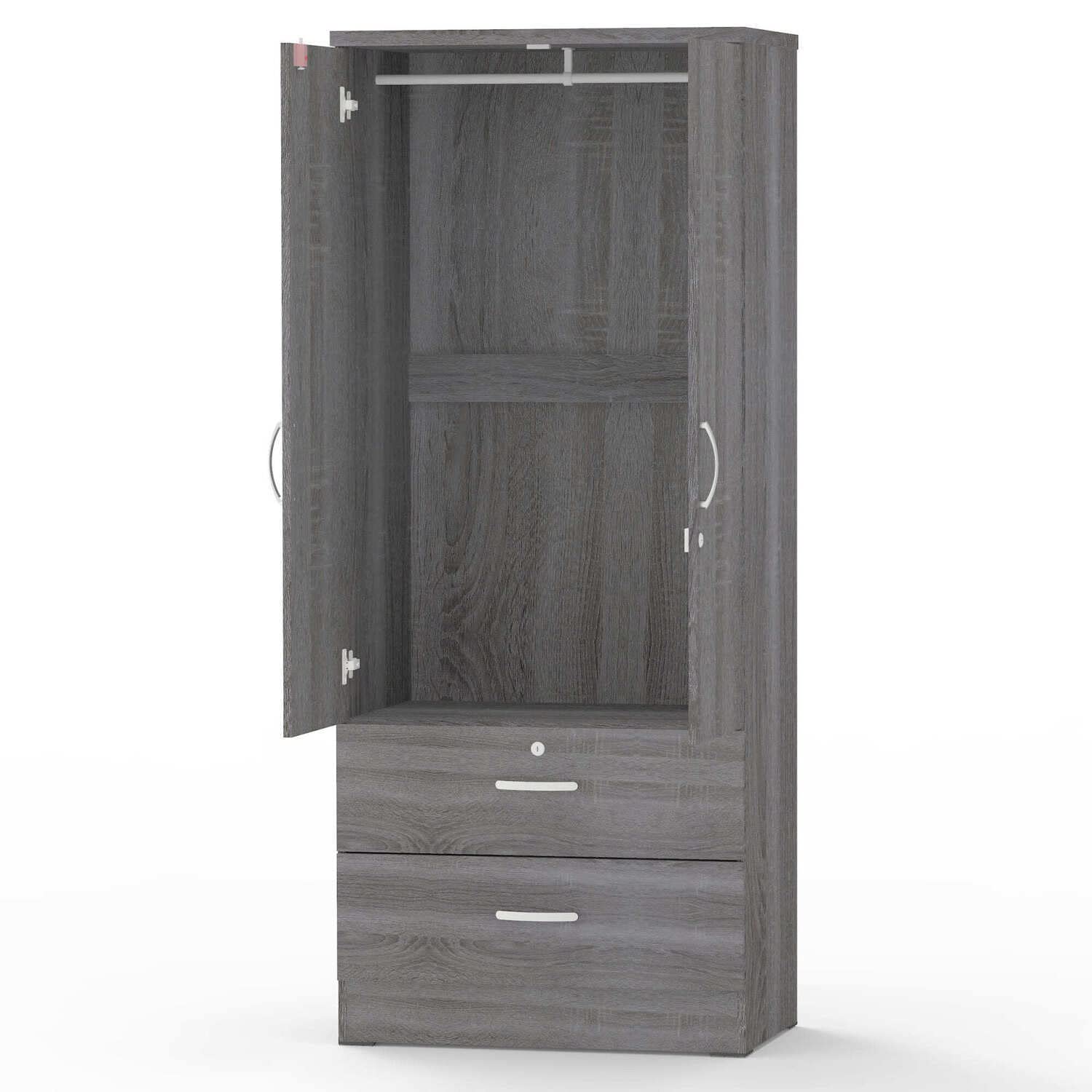 Better Home Products Grace Armoire Wardrobe With Mirror & Drawers In Gray