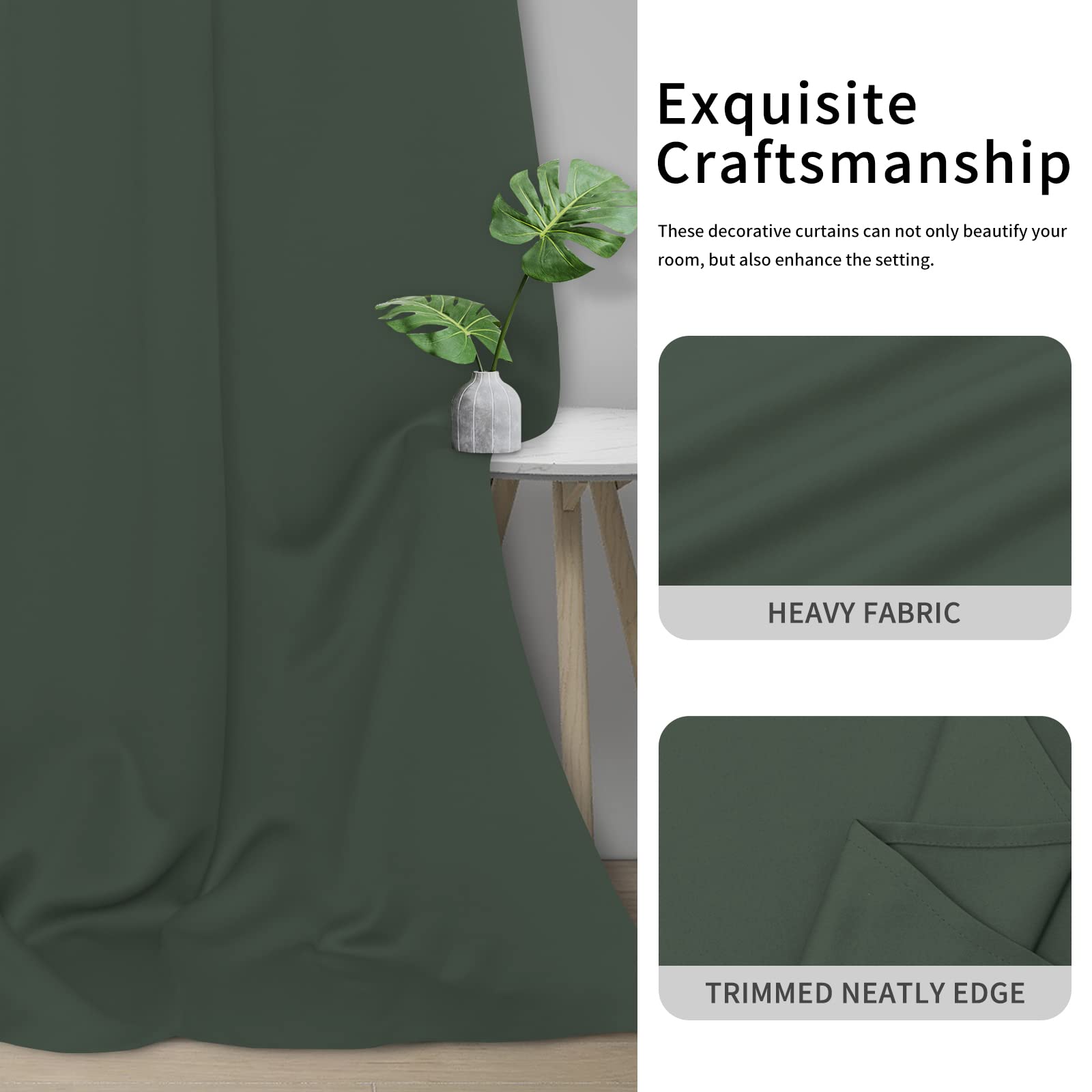 Easy-Going Blackout Curtains For Bedroom, Solid Thermal Insulated Grommet And Noise Reduction Window Drapes, Room Darkening Curtains For Living Room, 2 Panels (42X45 In, Greyish Green)