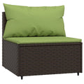 vidaXL Patio Middle Sofa with Cushions - Outdoor Furniture Piece - Durable Powder-Coated Steel - Brown Poly Rattan with Green Cushions - Weather-Resistant & Sturdy