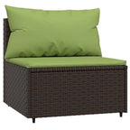 vidaXL Patio Middle Sofa with Cushions - Outdoor Furniture Piece - Durable Powder-Coated Steel - Brown Poly Rattan with Green Cushions - Weather-Resistant & Sturdy
