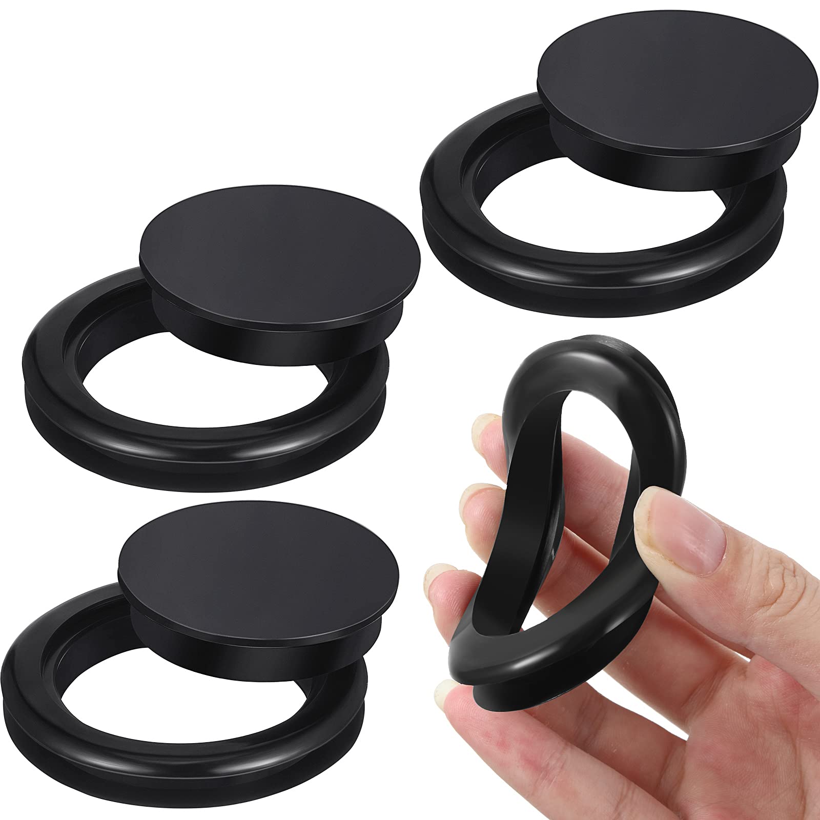 Maitys 4 Pieces Silicone Patio Table Umbrella Hole Ring Plug And Cap Set For Glass Outdoors Patio Table Deck Yard, 2 Inch (Black