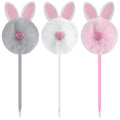 Zuazaor 3 Pieces Easter Fuzzy Pens Funny Rabbit Pens Pom Pom Ballpoint Pen Fluffy Bunny Pompoms Plastic Rollerball for Women Par