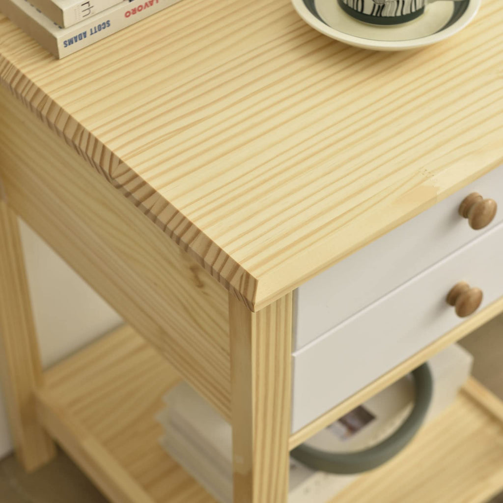 WPFurniture Solid Pine Wood 2 Drawer Nightstand in White & Natural