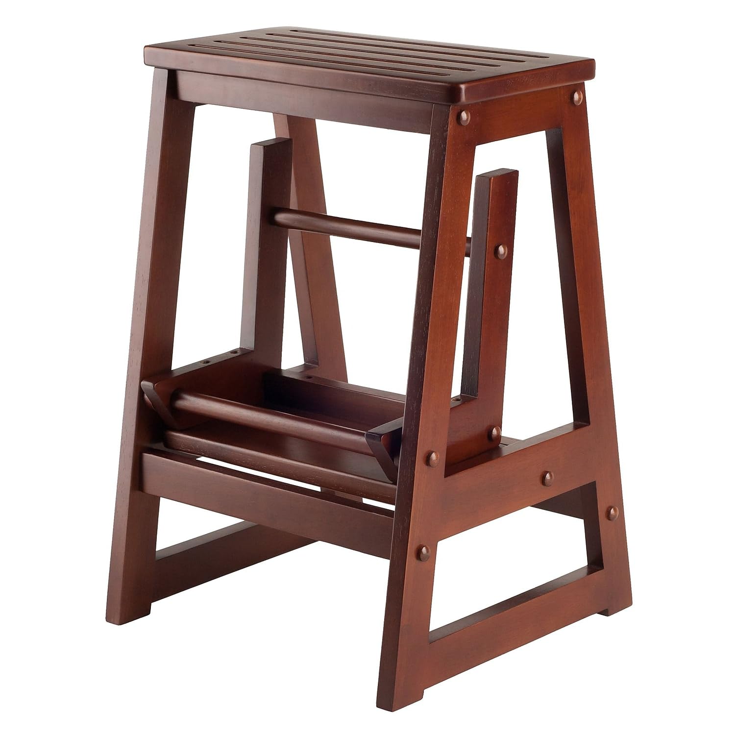 Winsome Beech Wood Double Step Stool, Antique Walnut - Brown, 2 Steps, Durable Design for Home & Kitchen Use, Model 94022
