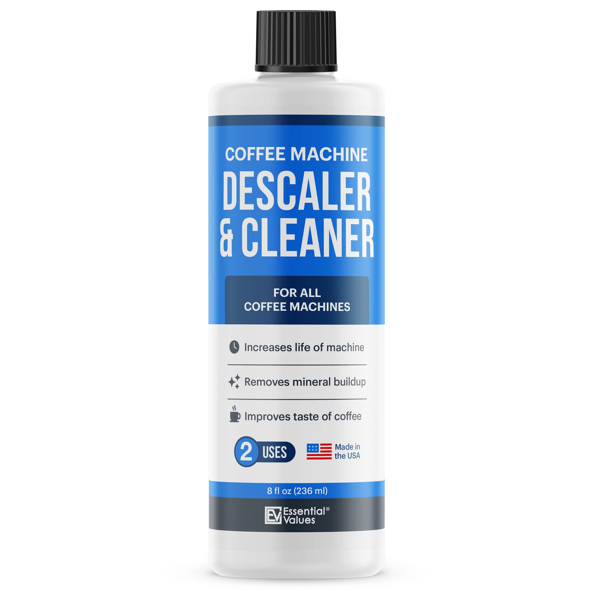 Coffee Machine Descaler - 2 Uses - Descaling Solution for Nespresso Breville Keurig Jura & More - USA Made Cleaner For All Coffe