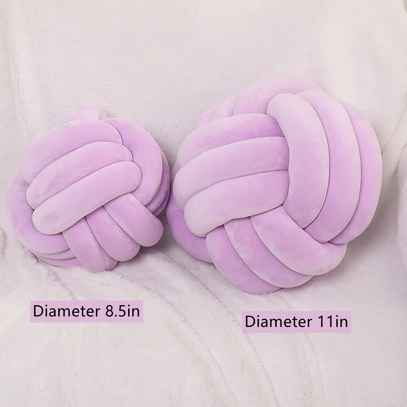Knot Pillow Ball Round Cushion Pillows, Children Room Decoration Plush Toys Calming Stress Relief Toy (Light Purple,8.5In/22Cm)