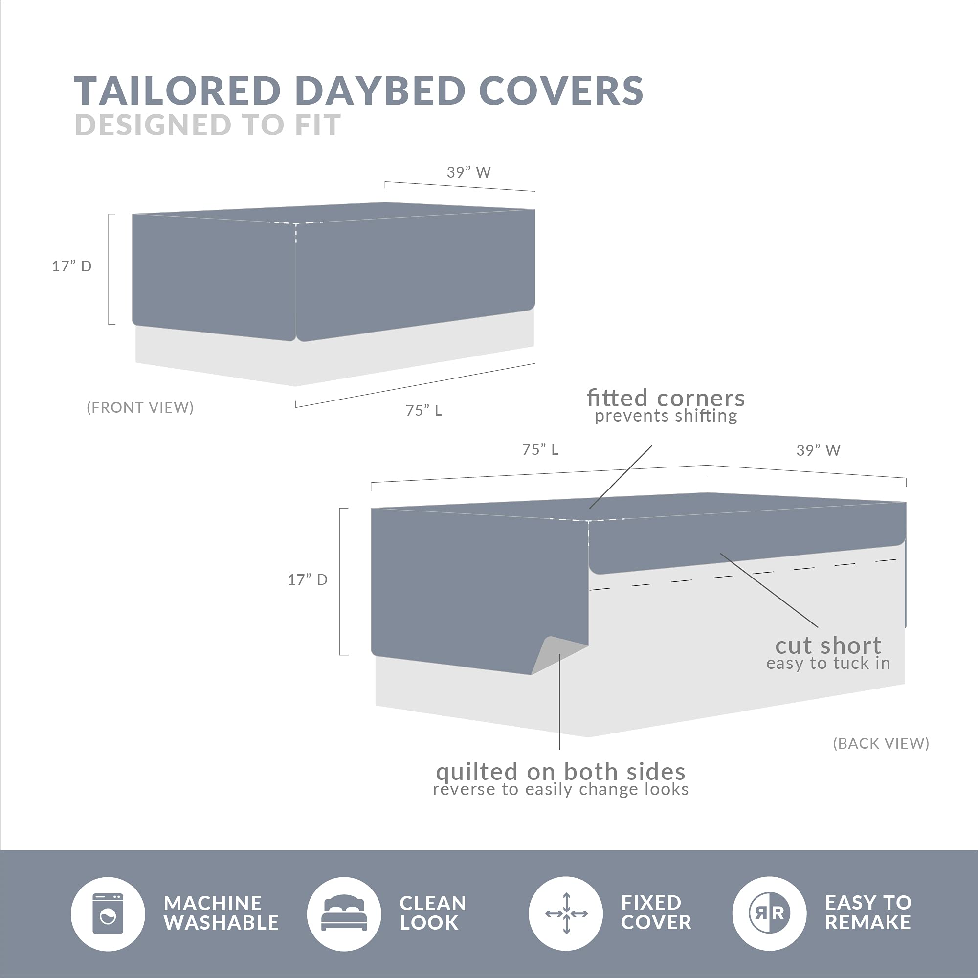 Madison Park Daybed Cover Set-Trendy Design All Season Luxury Bedding With Bedskirt, Matching Shams, Decorative Pillow, Medallion Tufted Dark Grey 75'X39' 6 Piece