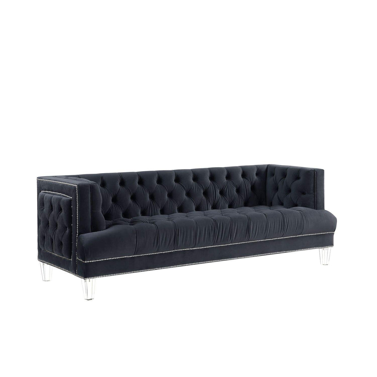 Acme Ansario Button Tufted Velvet Upholstery Sofa with Nailhead Trim in Charcoal