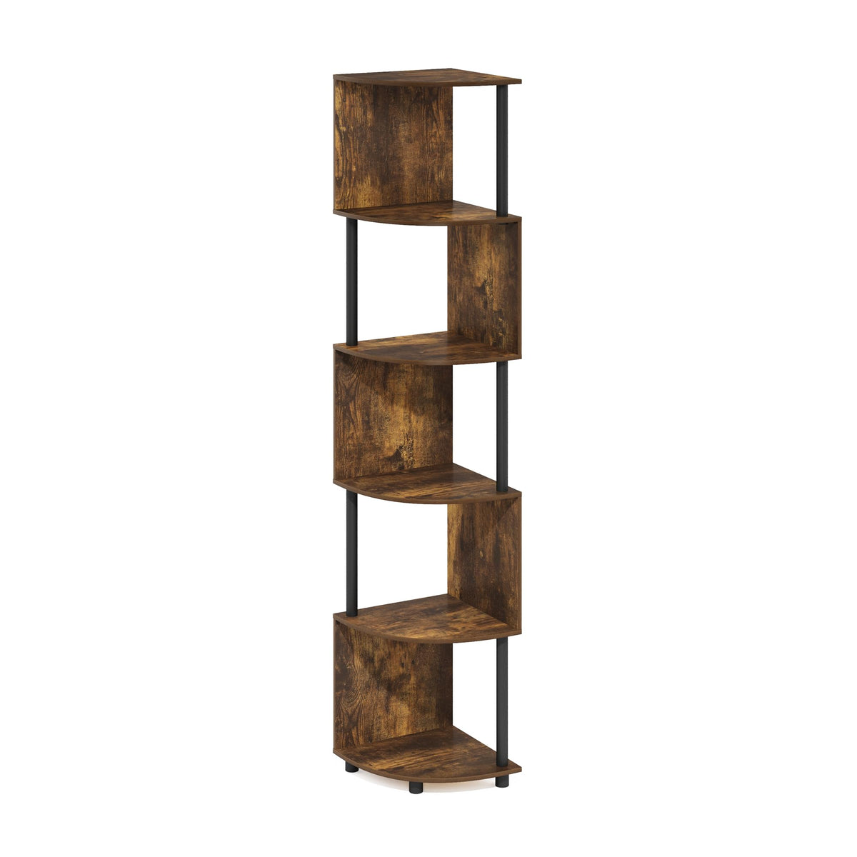 Furinno Econ 5-Tier Zigzag Corner Shelf Bookcase, Bookshelf, Amber Pine/Black