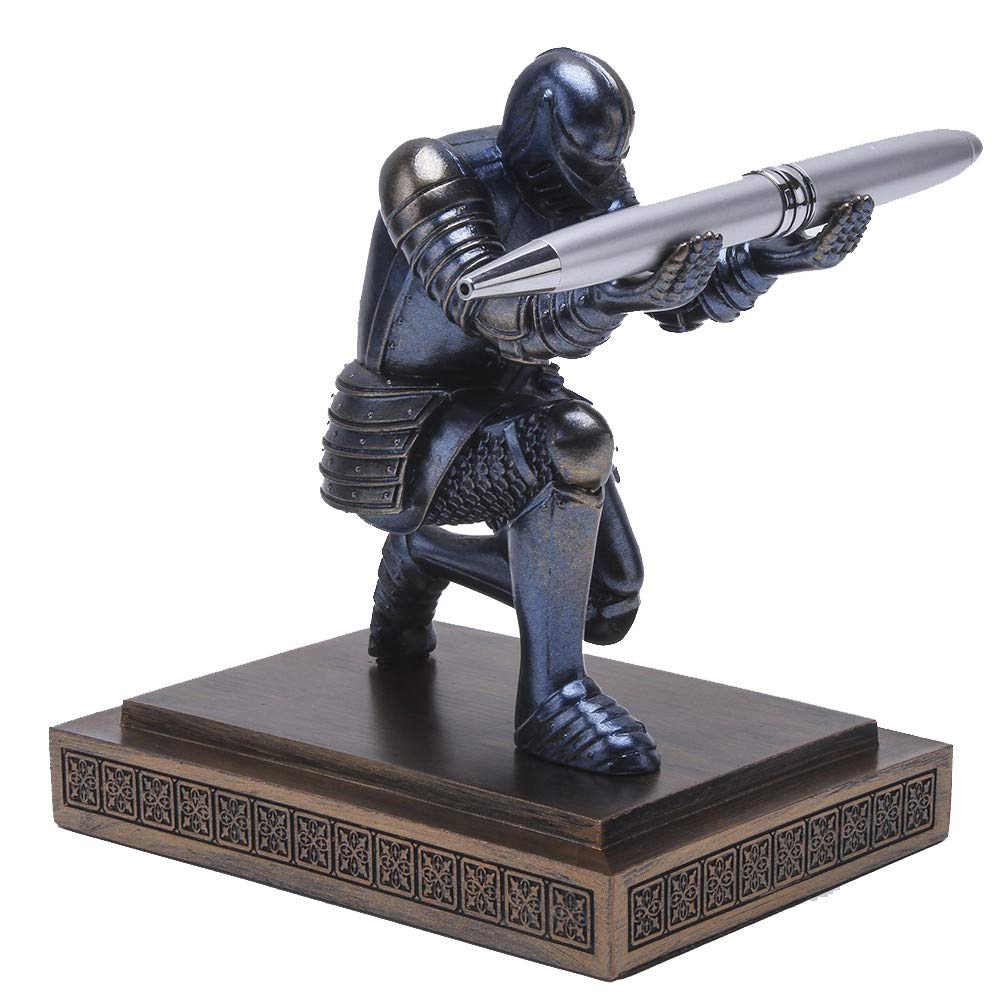 Amoysanli Knight Pen Holder Desk Organizers And Accessories Desk Decor Resin Pen Holder As Gift With A Cool Pen For Office And H