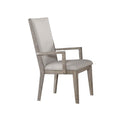 Benjara Wooden Arm Chairs with Fabric Padded Seat and High Backrest, Gray, Set of Two