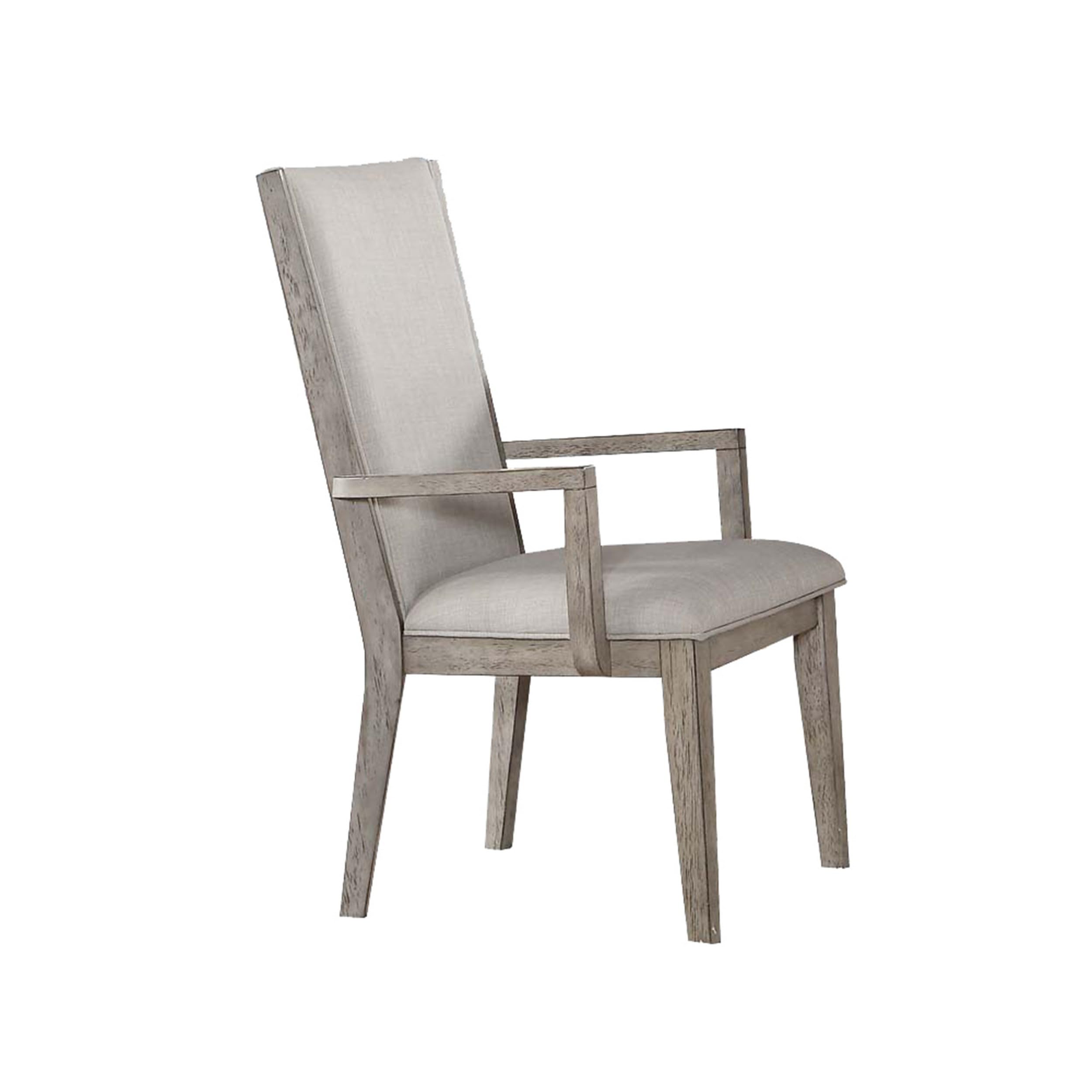 Benjara Wooden Arm Chairs with Fabric Padded Seat and High Backrest, Gray, Set of Two