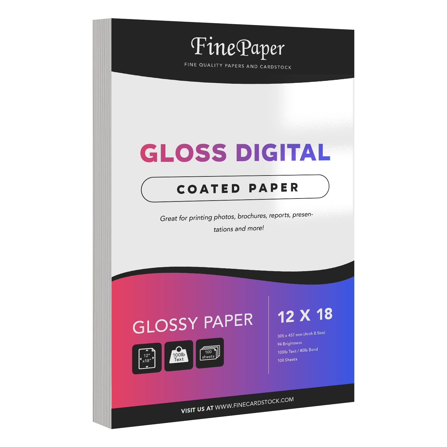 Gloss Digital Paper - Perfect For Color Laser Printing, Design Proposals, Flyers, Brochures | 12 X 18 | Glossy 100Lb Text (40Lb