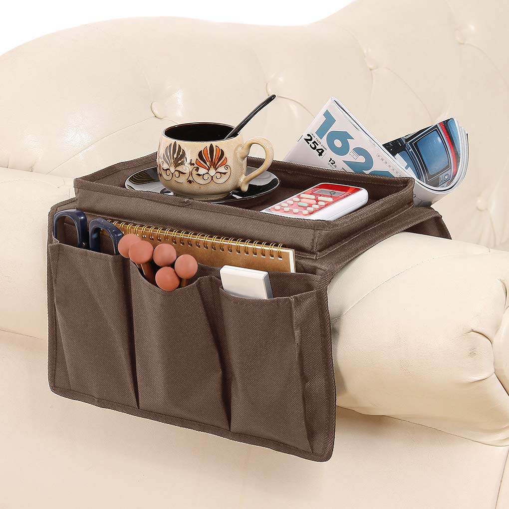 Sofa Armrest Organizer with Cup Holder Tray Chair Arm TV Remote Holder for Recliner Couch Armchair Caddy Bedside Storage Pockets
