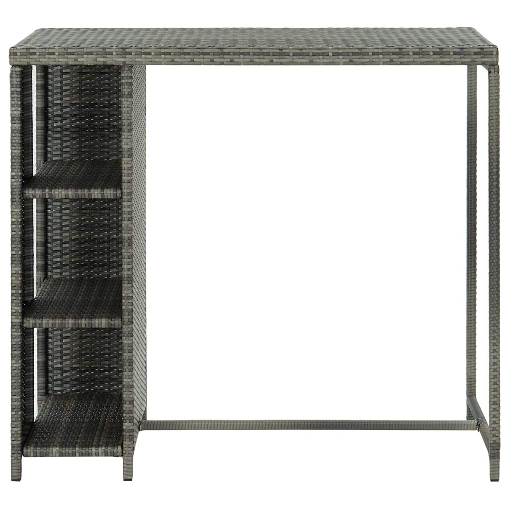 vidaXL Modern Gray Poly Rattan Bar Table with Side Storage Rack and Steel Frame - Lightweight, Assembled & Durable - Ideal for Home, Bar, Pub, Restaurant