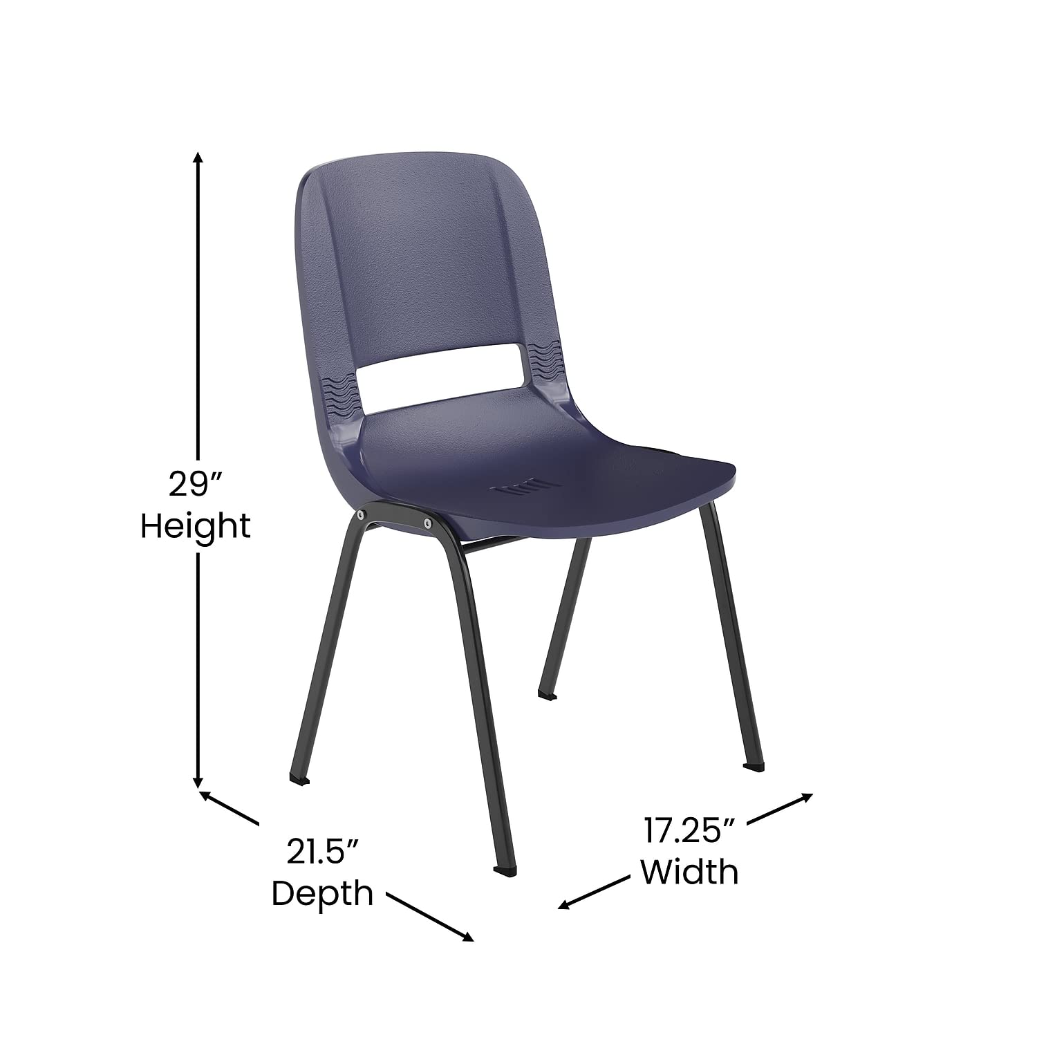 Flash Furniture Hercules Series 661 Lb. Capacity Navy Ergonomic Shell Stack Chair With Black Frame And 16'' Seat Height