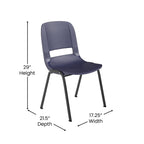 Flash Furniture Hercules Series 661 Lb. Capacity Navy Ergonomic Shell Stack Chair With Black Frame And 16'' Seat Height