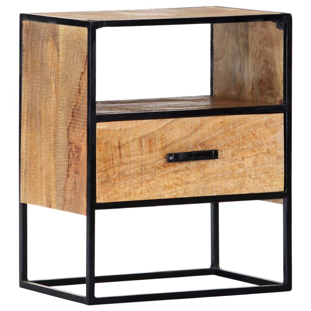 vidaXL Nightstand 15.7&quot;x11.8&quot;x19.6&quot; - Industrial Styled Accent Bedside Table with Solid Mango Wood Construction and Powder-Coated Steel Legs