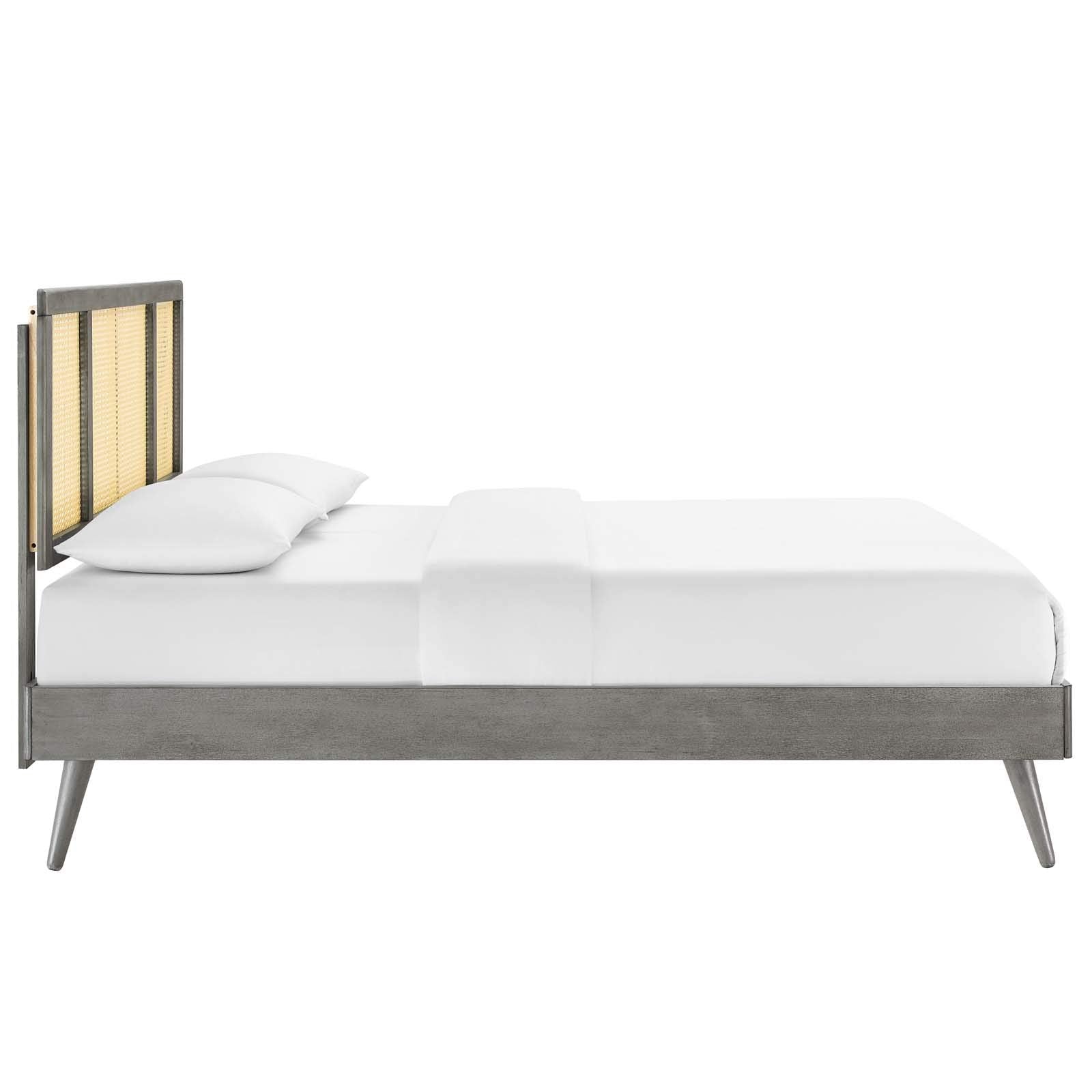 Modway Kelsea Cane And Wood Full Platform Bed With Splayed Legs In Gray