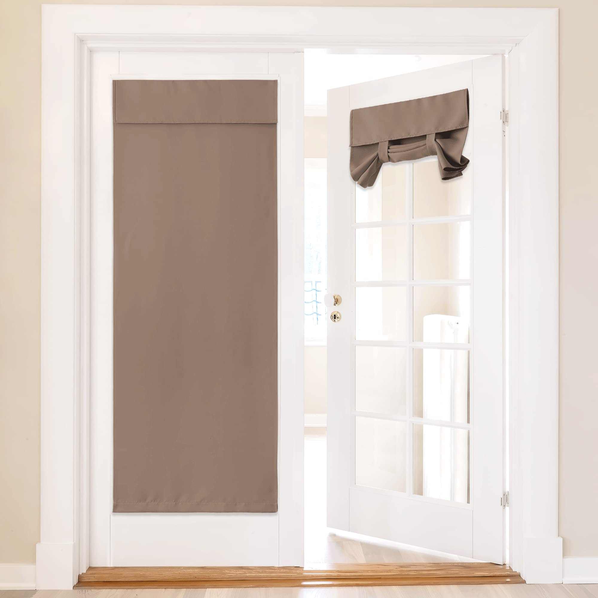 Nicetown French Door Curtain Kitchen Blackout Door Cover, 36 X 72 Inch Doorway Curtain For Entryway, Thermal Insulated Tie Up Shade Door Window Curtains For, 1 Panel, Cappuccino