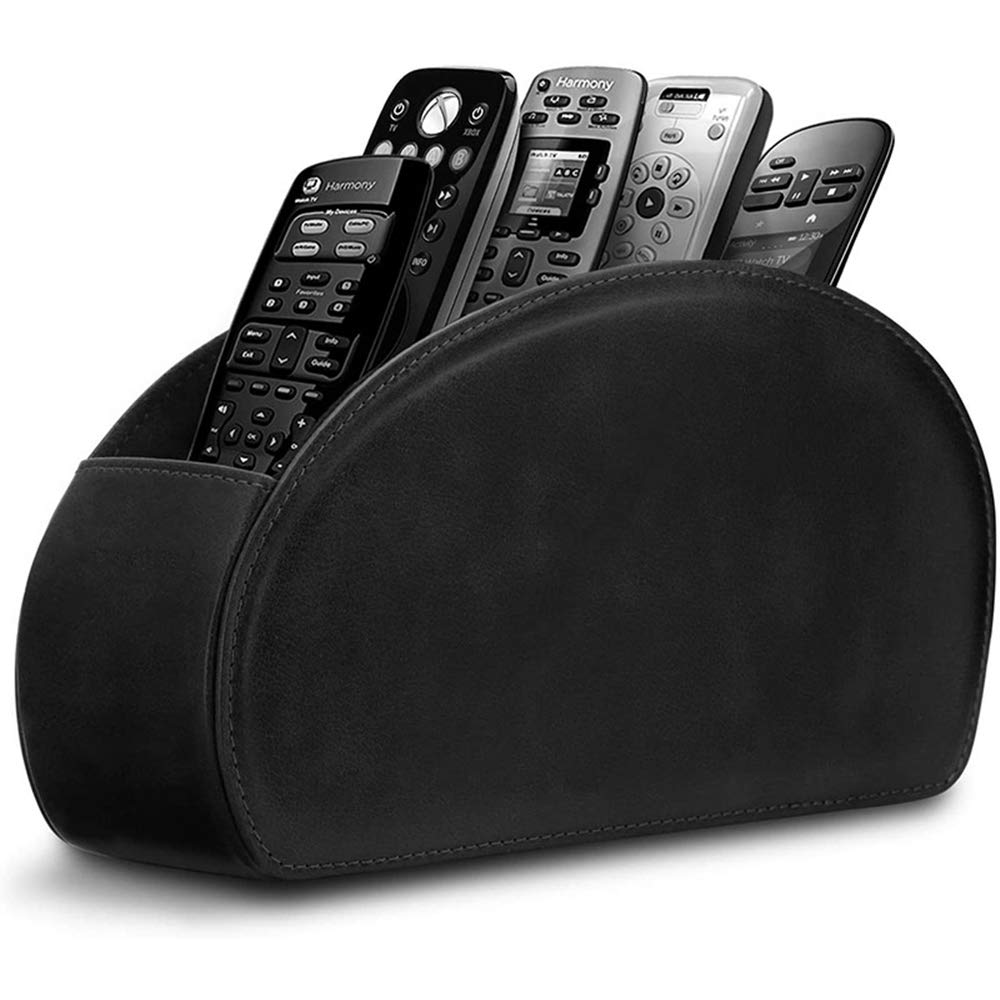 Leather Remote Control Holder With 5 Compartments Tv Remote Caddy Storage Box/Tray,Desktop Organizer Store Controller,Glasses,Br