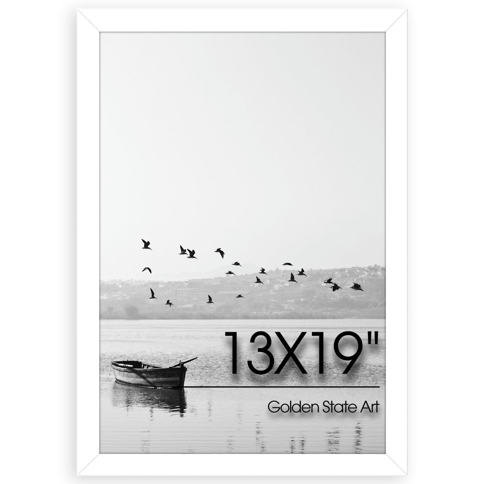 Golden State Art, 13x19 Wooden Picture Frame - Displays 13x19 Photos - Real Glass, Sawtooth Hanger, Swivel Tabs - Wall Mounting 