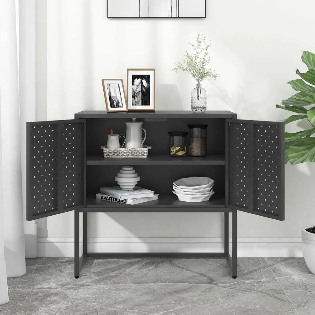 vidaXL Steel Sideboard in Industrial Design, Anthracite Colored Adjustable Height Storage Cabinet with 2 Doors and Ample Space