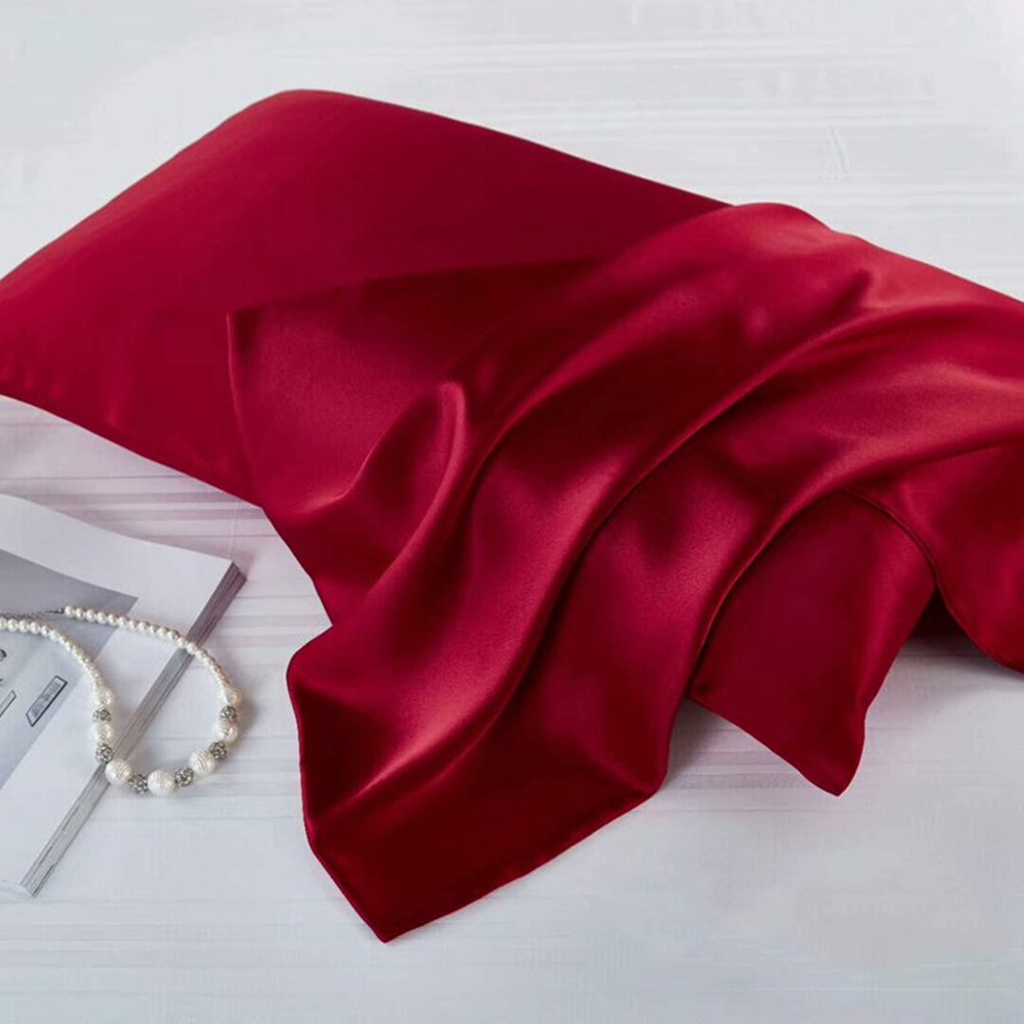 Red Silk Pillow Cases For Hair And Skin Made In Usa, Real 22 Momme Mulberry Silk, Anti Acne Silk Pillowcase With Zipper, Organic