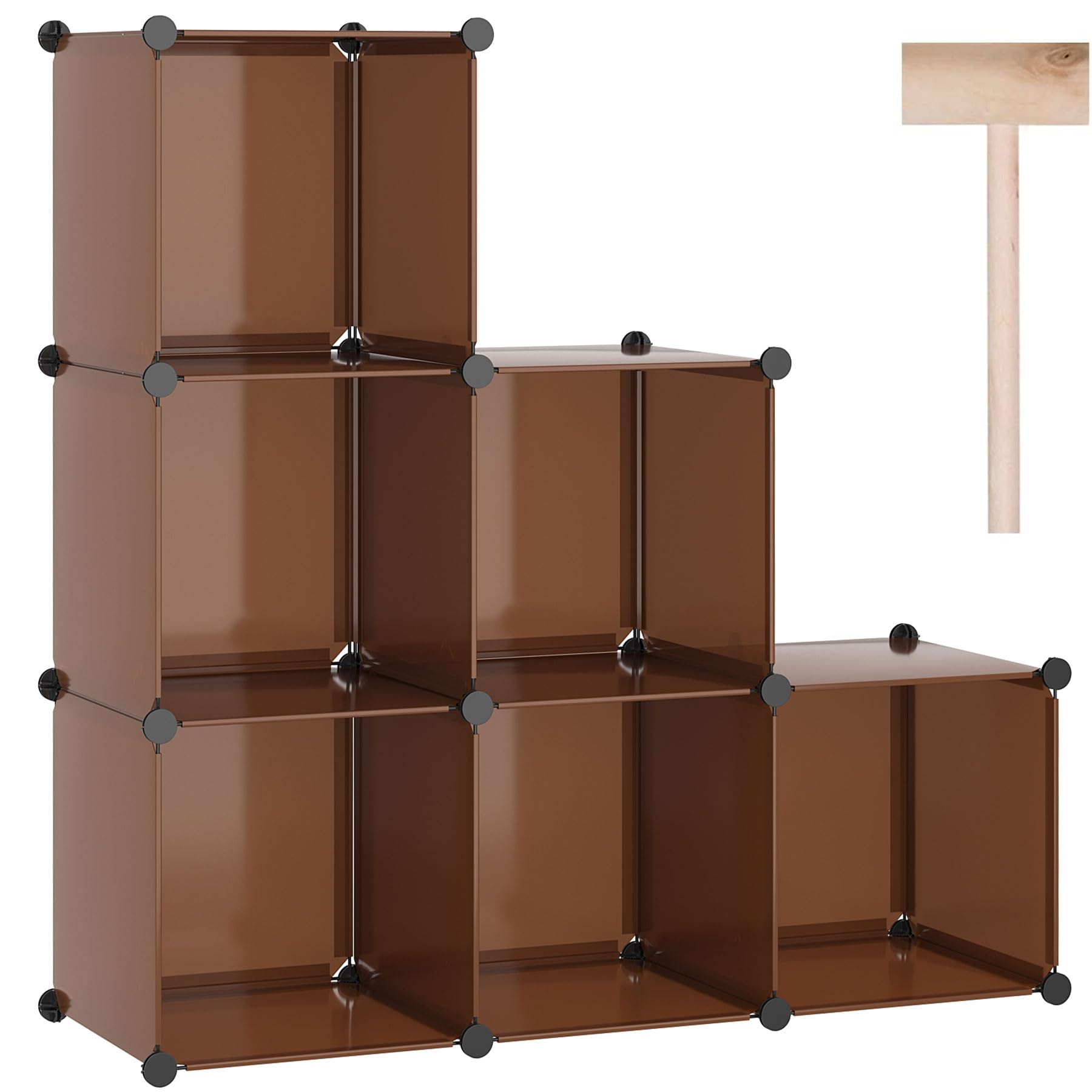 C&Ahome Cube Storage Organizer, 6-Cube Shelves Units, Closet Cabinet, Diy Plastic Modular Book Shelf, Ideal For Bedroom, Living Room, Office, 36.6' L X 12.4' W X 36.6' H Cocoa Upcs06C