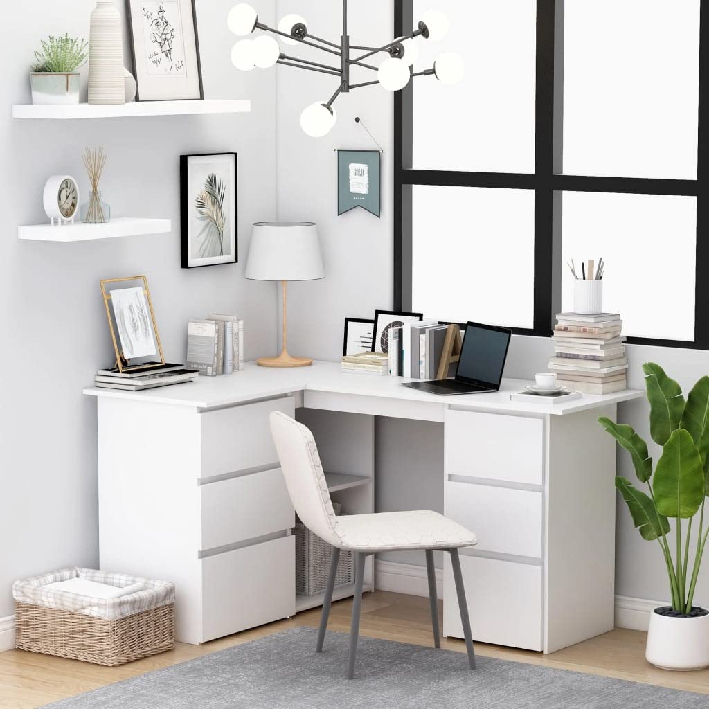 vidaXL Corner Desk White 57.1"x39.4"x29.9" Chipboard