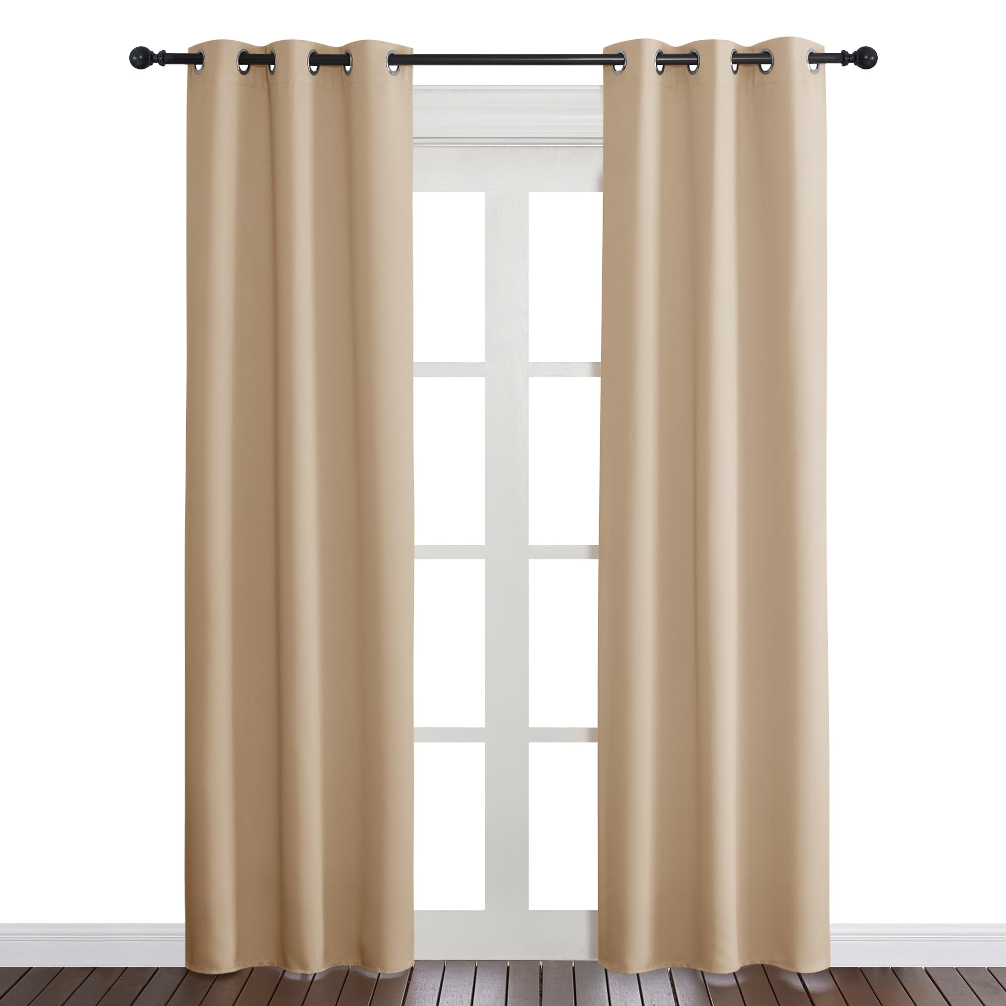 Nicetown Beige Room Darkening Curtain And Drape, Biscotti Beige, Sold Individually, 34 Inches Wide By 84 Inches Long, Energy Efficient Warmth Solid Grommet Curtain For Office & Classroom