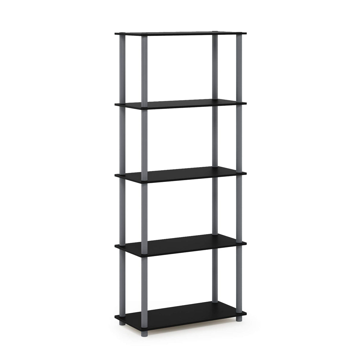 Furinno Turn-N-Tube 5-Tier Multipurpose Shelf / Display Rack / Storage Shelf / Bookshelf, Round Tubes, Black/Grey