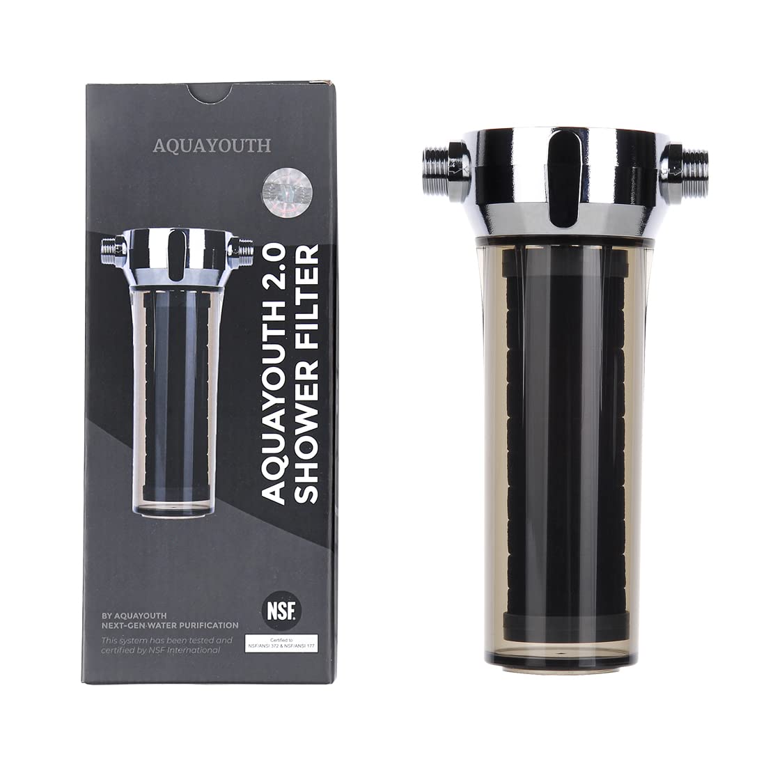 AQUAYOUTH 2.0 Carbon Shower Head Filter System  Removes Chlorine, Heavy Metals, And More  Great For Dry Skin/ Hair, And More  NS