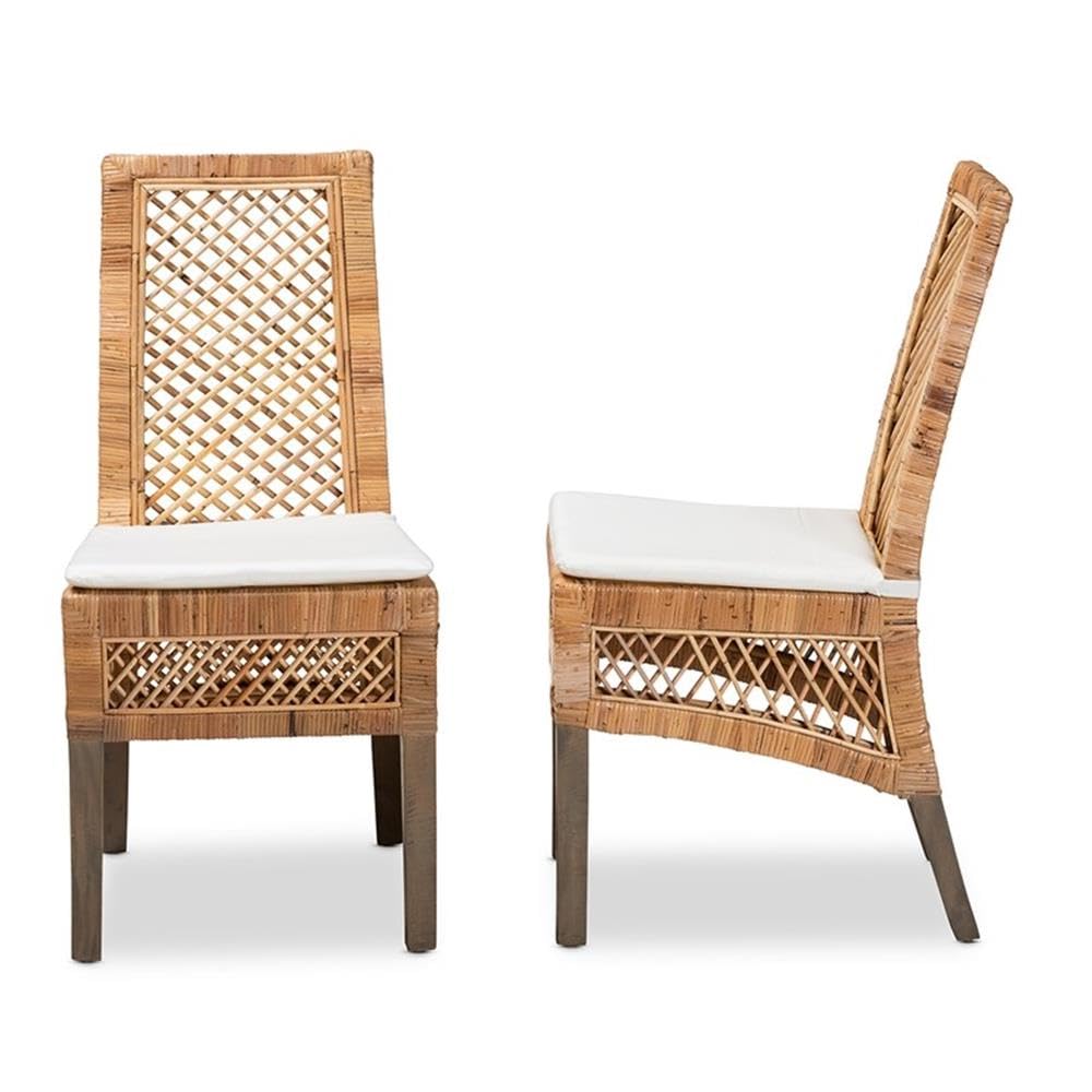 Baxton Studio Argos Modern Natural Brown Rattan 2-Piece Dining Chair Set