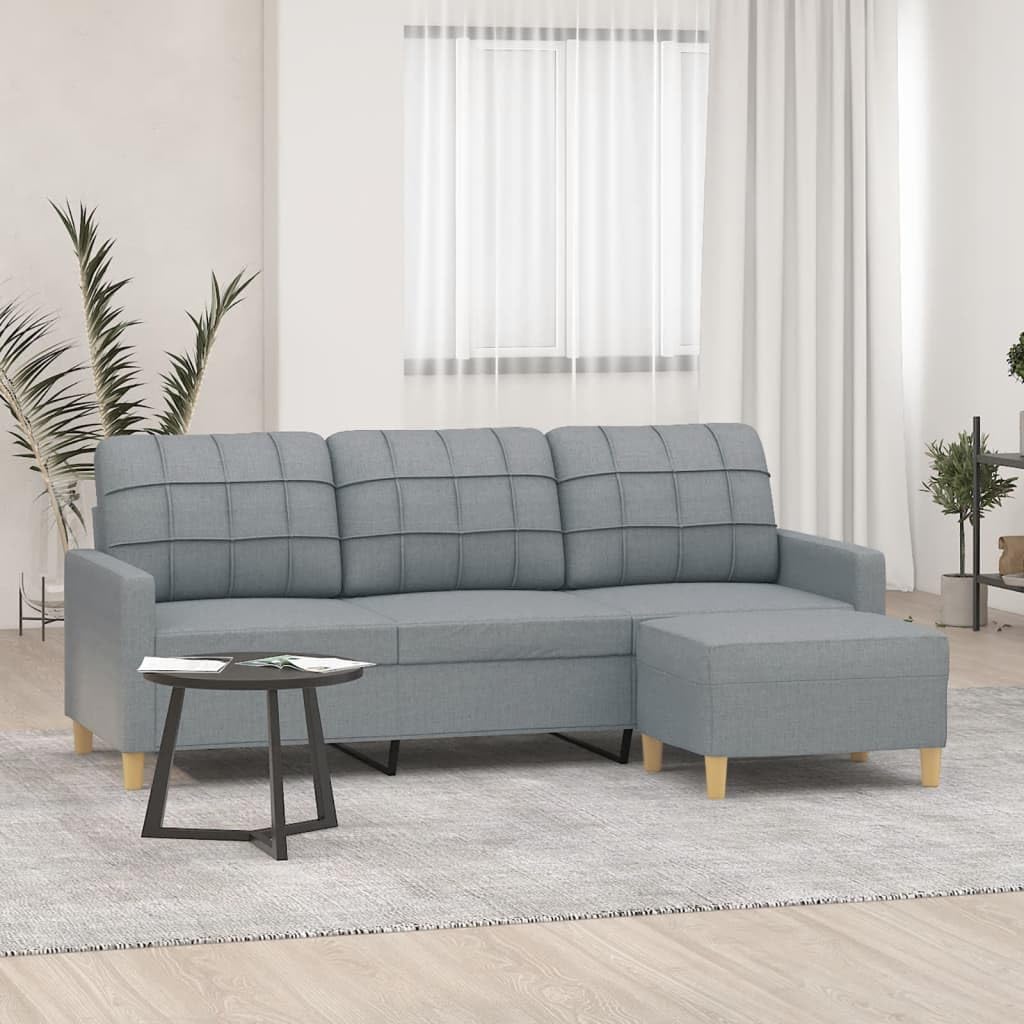 vidaXL Light Gray Fabric 3-Seater Sofa with Footstool - Modern Design, Comfortable and Breathable Material, Compact Size for Any Living Space