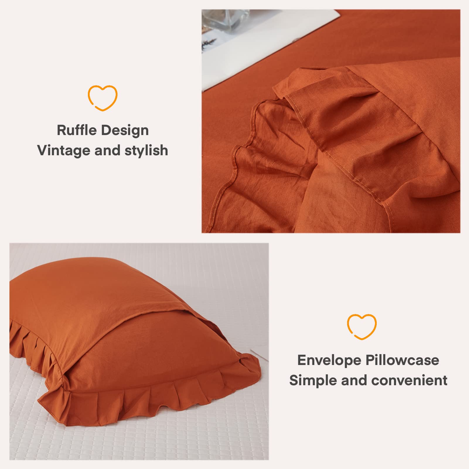 Andency Burnt Orange Twin Size Comforter Set, 2 Pieces Terracotta Ruffle Shabby Chic Bedding Comforters & Sets For Kids Grils, All Season Soft Lightweight Down Alternative Bed Blanket Set