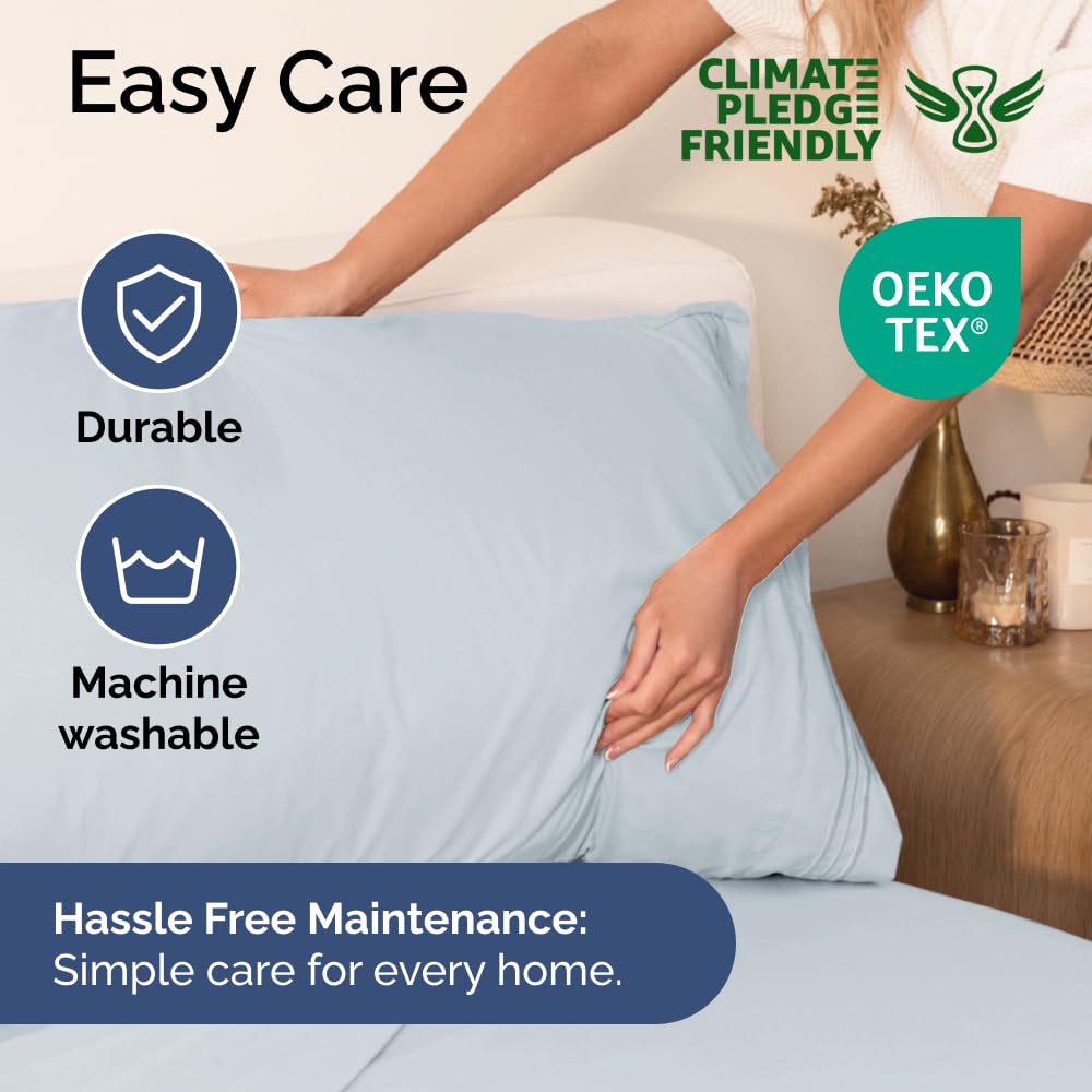 Extra Deep Pocket Cal King Sheets - 4 Piece Breathable & Cooling Bed Sheets - Hotel Luxury Bed Sheet Set - Soft, Wrinkle Free & Comfy - Easily Fits Extra Deep Mattresses - Deep Pocket Sky Blue Sheets