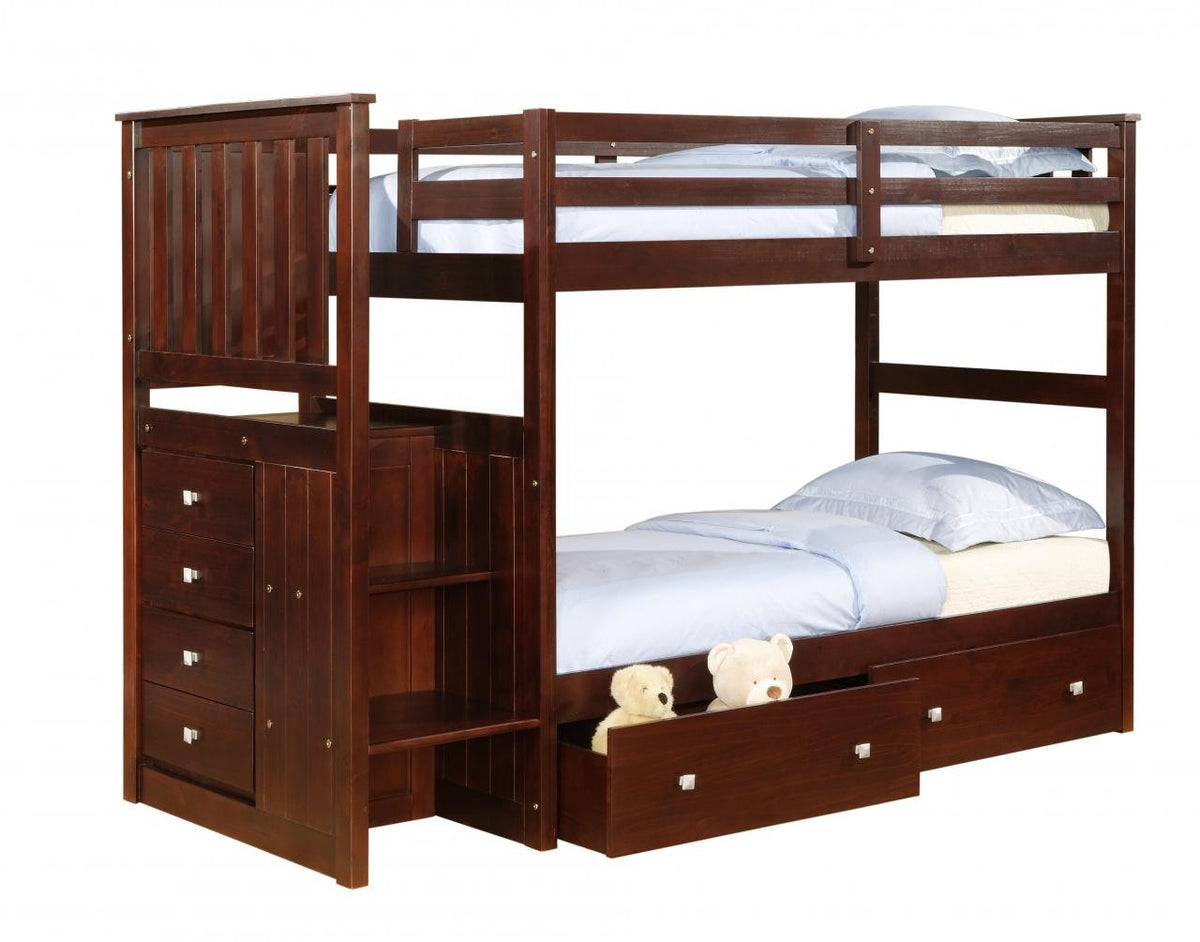 Donco Kids 820-Ttcp_800E-Cp-505-Cp Mission Stairway Bunk Dual Under Bed Drawers, Twin, Dark Cappuccino