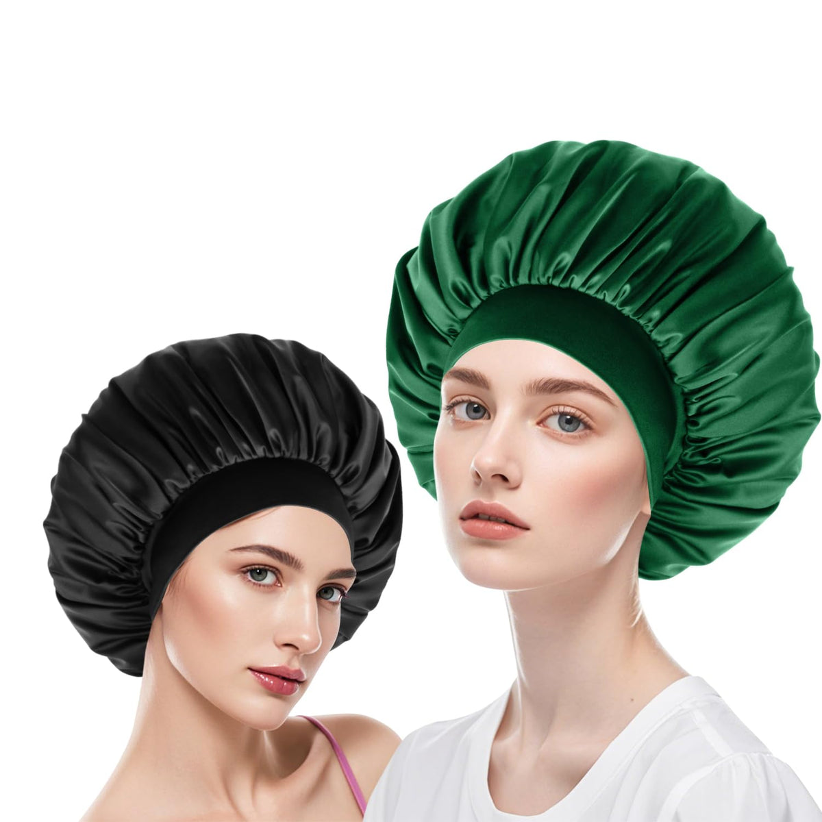 Ravmix 2PCS Dual Layers Large Satin Silk Hair Bonnet for Men Women, Satin Sleeping Bonnet for Curly Hair, Silk Sleep Cap Hair Wr
