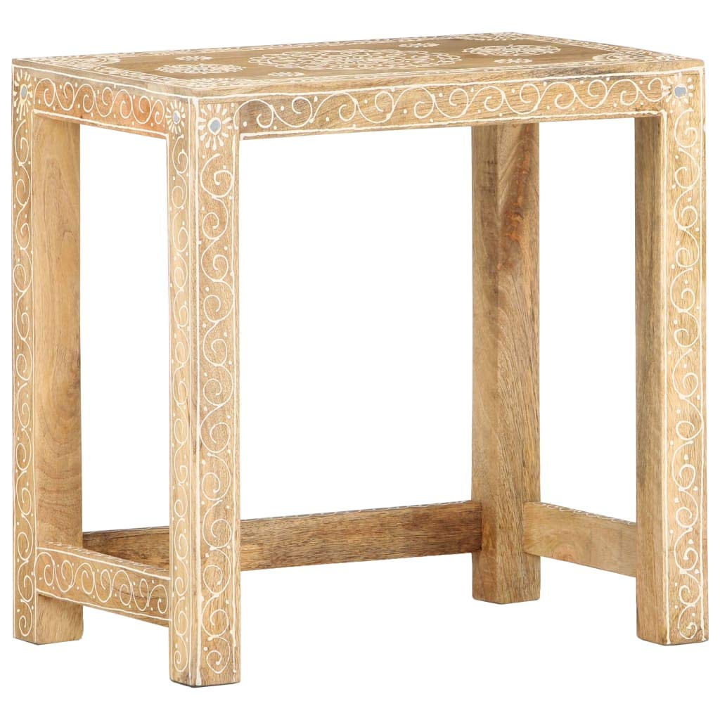 vidaXL Solid Mango Wood 2 Piece Side Table Set, Hand-Painted Round Side Tables, Rustic Style Wooden Side/End Tables for Living Room