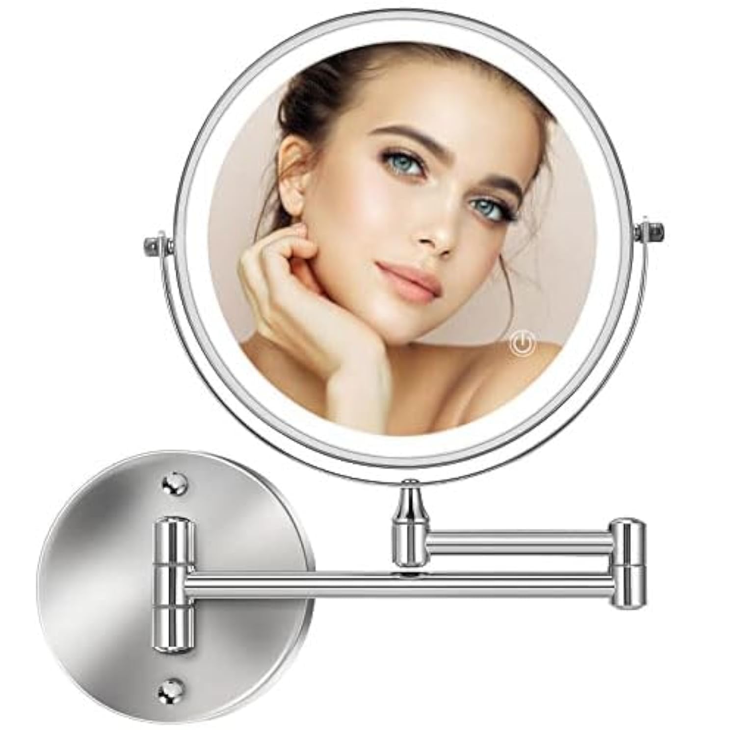 Rechargeable Wall Mounted Lighted Makeup Mirror 8 inch Double Sides 1X/10X Magnifying LED Makeup Mirror 3 Color Light Touch Scre