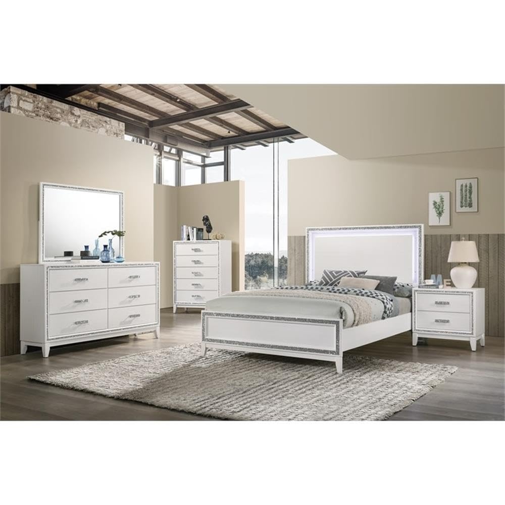 Acme Haiden 5-Drawer Bedroom Wooden Chest with Shimmering Trim in White