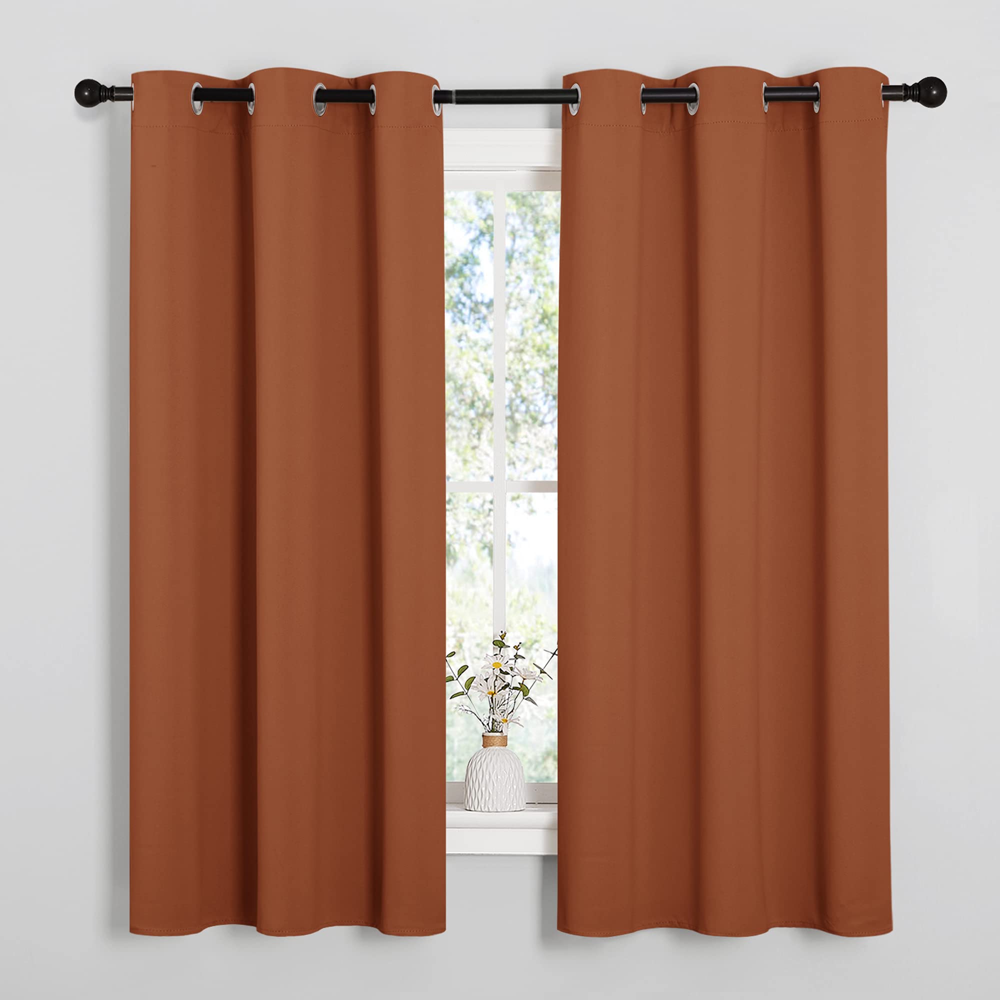 NICETOWN Bedroom Halloween Curtains 63 inches Long, Privacy and Thermal Insulated Blackout Drapes for Windows (Burnt Orange, 1 P
