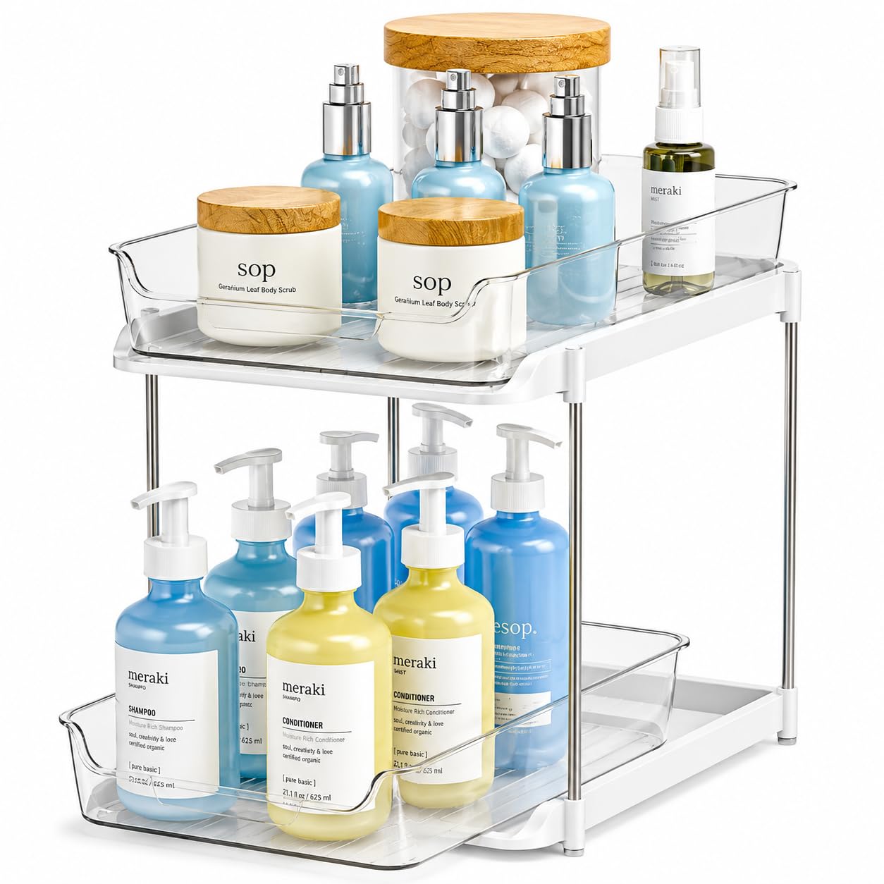 Zollyss Under Sink Storage Organizer, 2 Tier Pull Out Cabinet Organizer For Kitchen & Bathroom, Under Sink Shelf Storage Rack, M