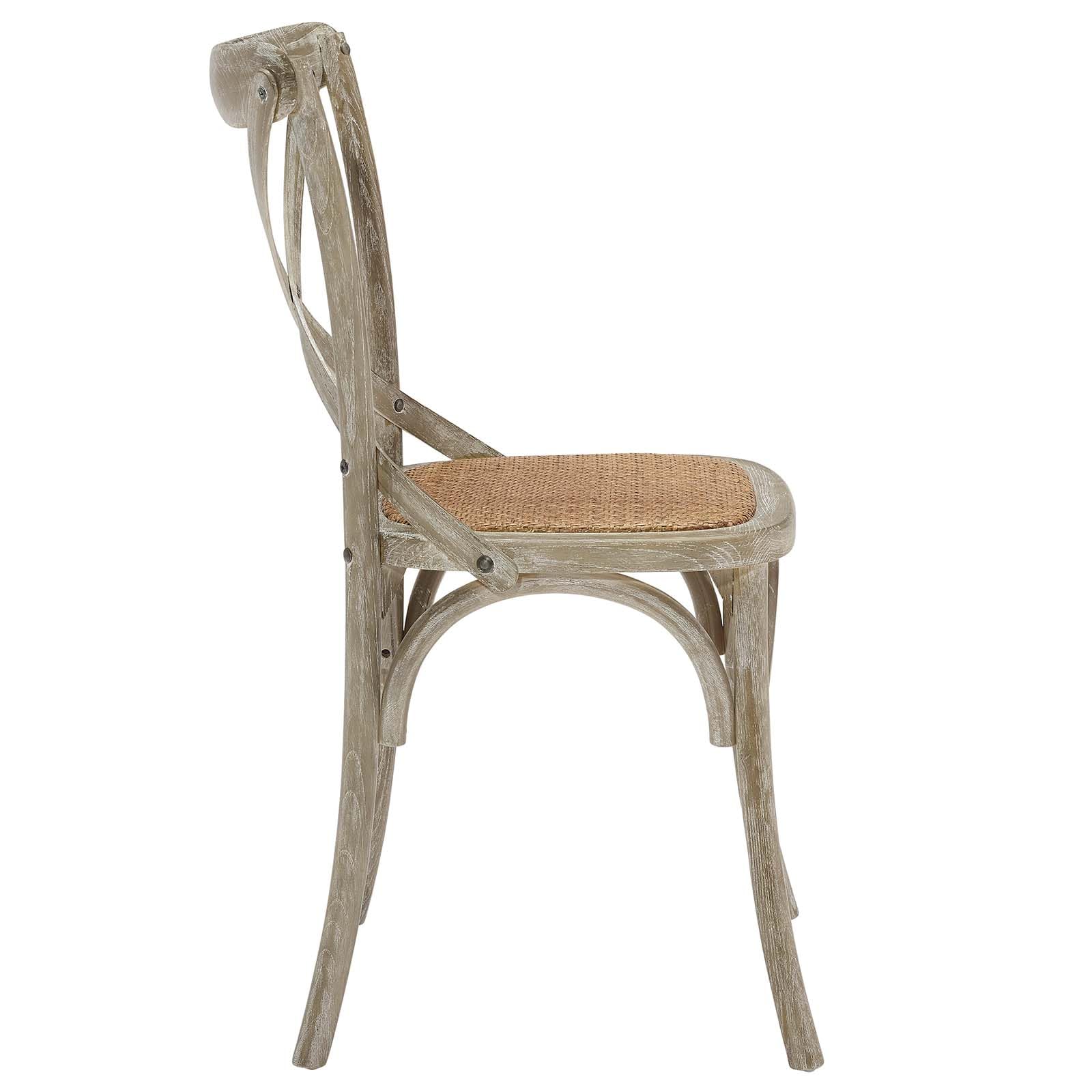Modway Gear Rustic Modern Farmhouse Elm Wood Rattan Four Dining Chairs In Gray